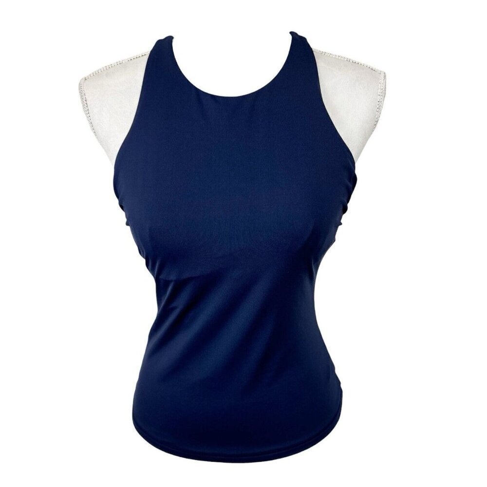 Athleta 32 B/C Tankini Swim Top Blue‎ High Neck Modest Underwire EUC
